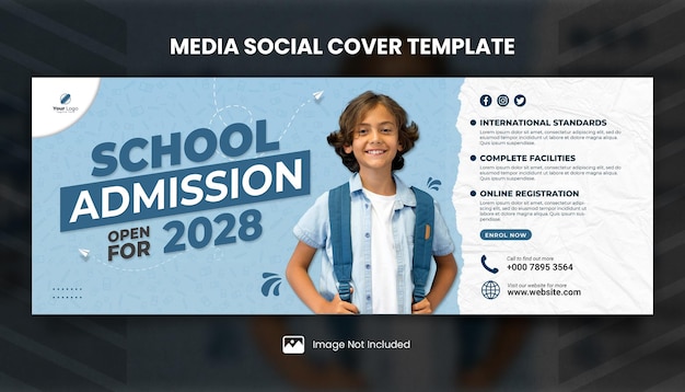 PSD plantilla de portada social de medios de admisión a escuelas abiertas