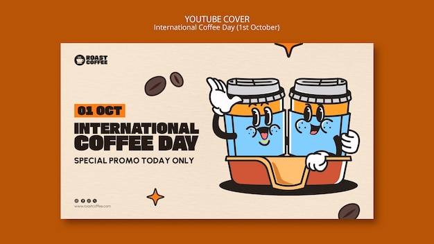 Plantilla de portada de youtube del día internacional del café