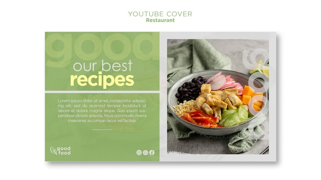 PSD plantilla de portada de youtube de restaurante de comida saludable