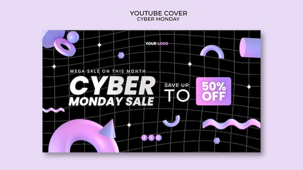 PSD plantilla de portada de youtube de ventas de cyber monday