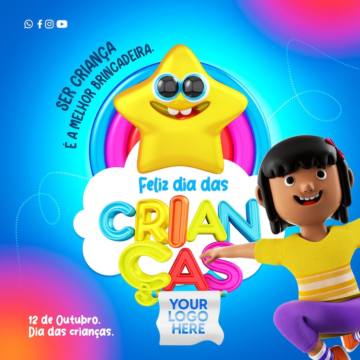 PSD plantilla en portugués para redes sociales feliz día del niño 12 de octubre brasil