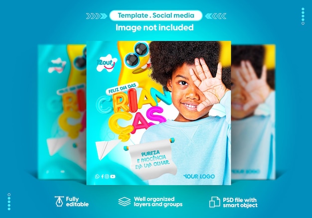 Plantilla en portugués para redes sociales instagram feliz día del niño 12 de octubre brasil