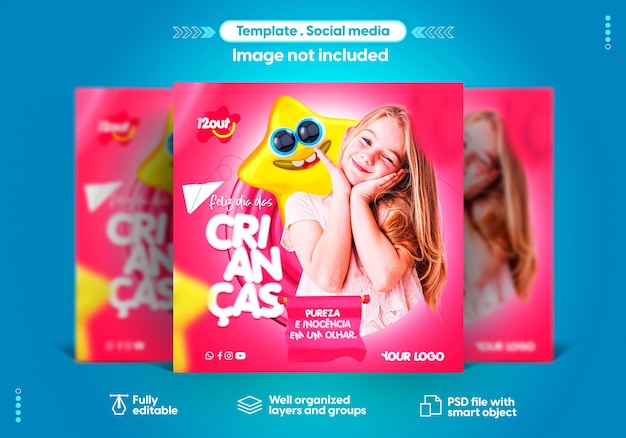 Plantilla en portugués para redes sociales instagram feliz día del niño 12 de octubre brasil