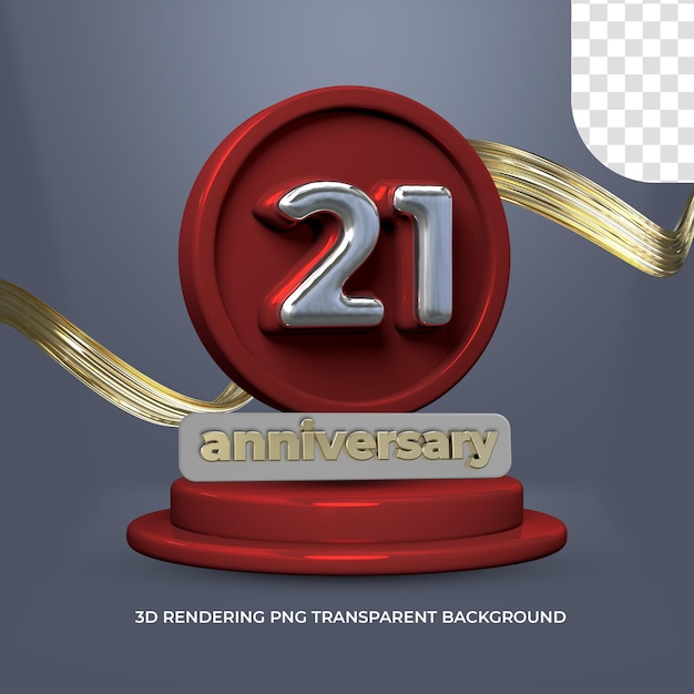 PSD plantilla de póster del 21 aniversario 3d render fondo transparente