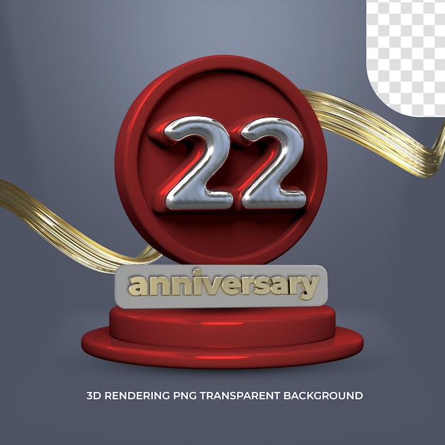 PSD plantilla de póster del 22 aniversario 3d render fondo transparente