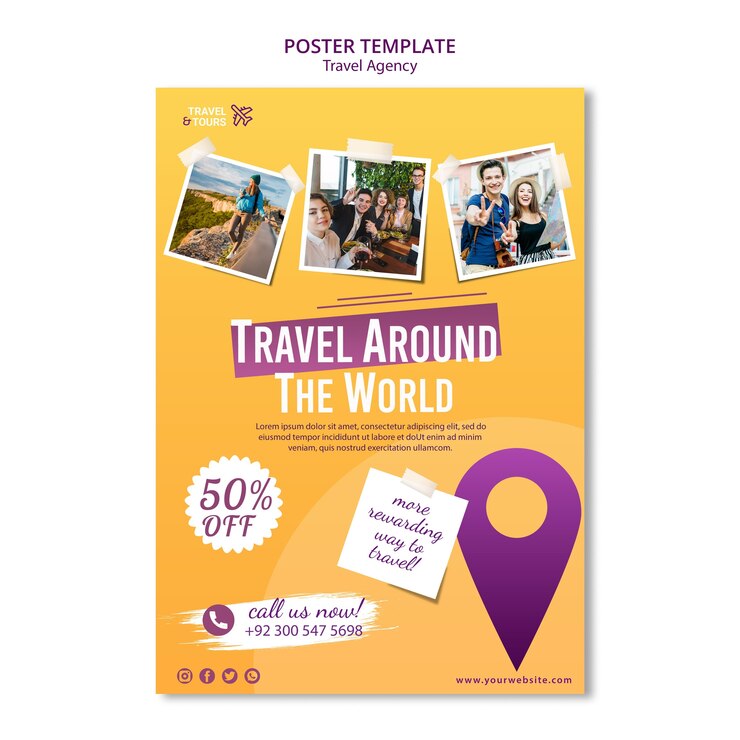 PSD plantilla de póster de agencia de viajes