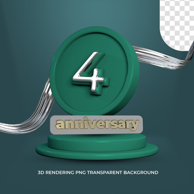 PSD plantilla de póster de aniversario de celebración de 4 años fondo transparente de renderizado 3d