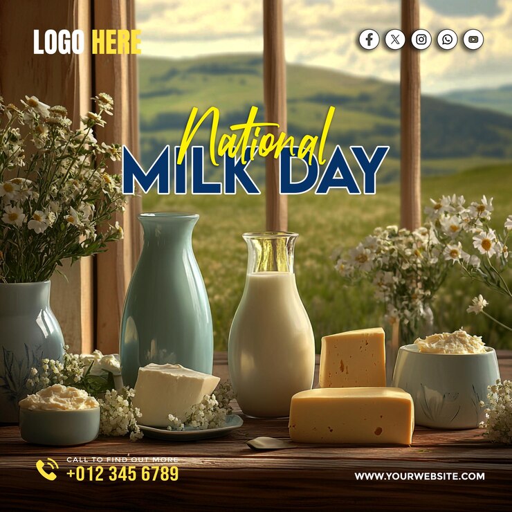 plantilla de póster de banner de las redes sociales del Día Nacional de la Leche