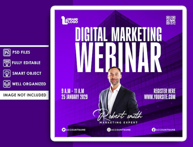 PSD plantilla de póster y banner de seminario web de marketing digital