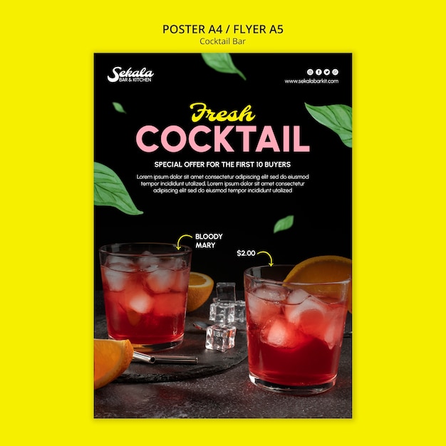 PSD plantilla de póster de bar de cócteles