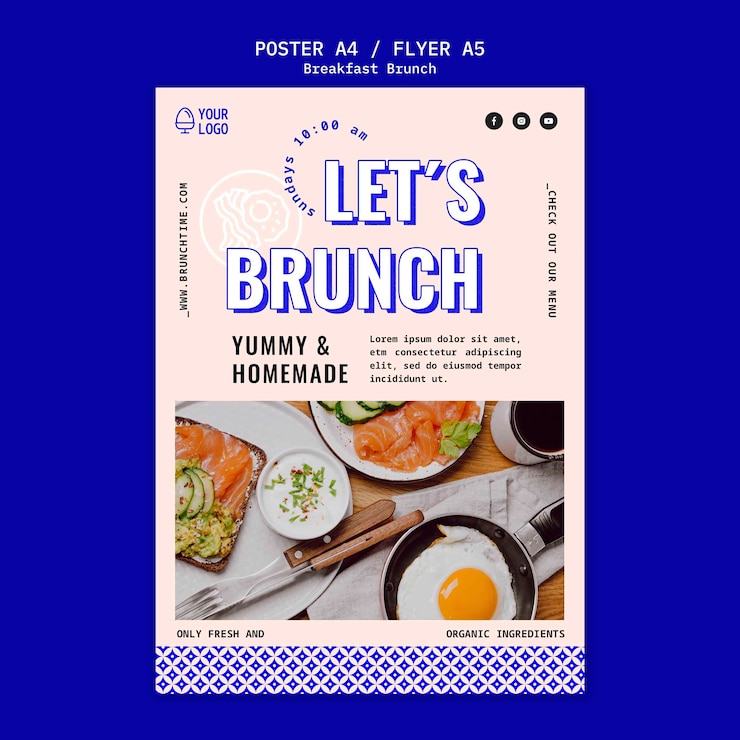 PSD plantilla de póster de brunch de desayuno geométrico