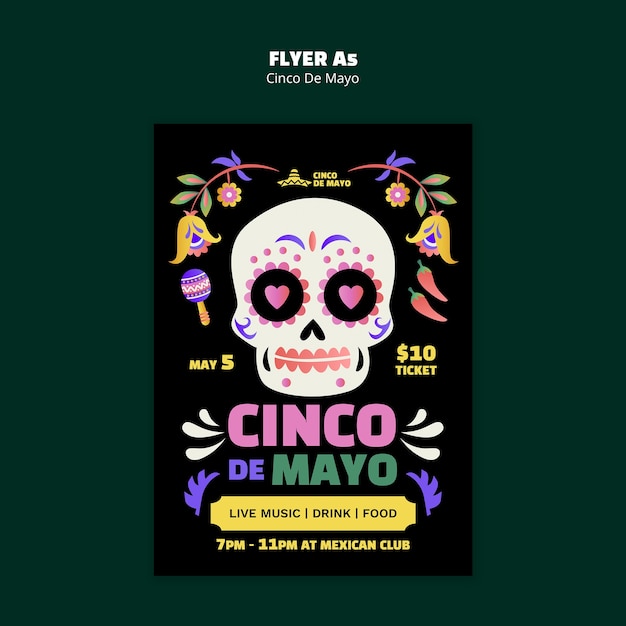 plantilla de póster para la celebración del Cinco de Mayo