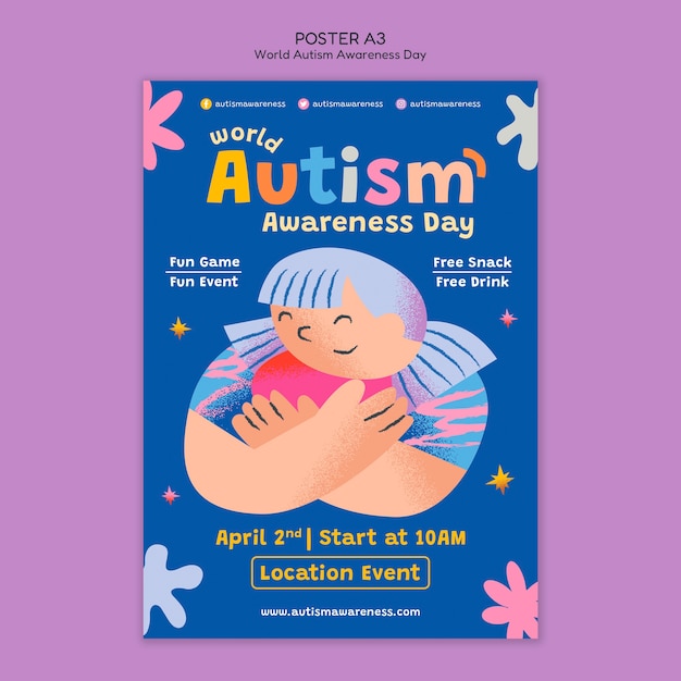 PSD plantilla de póster para la celebración del día del autismo