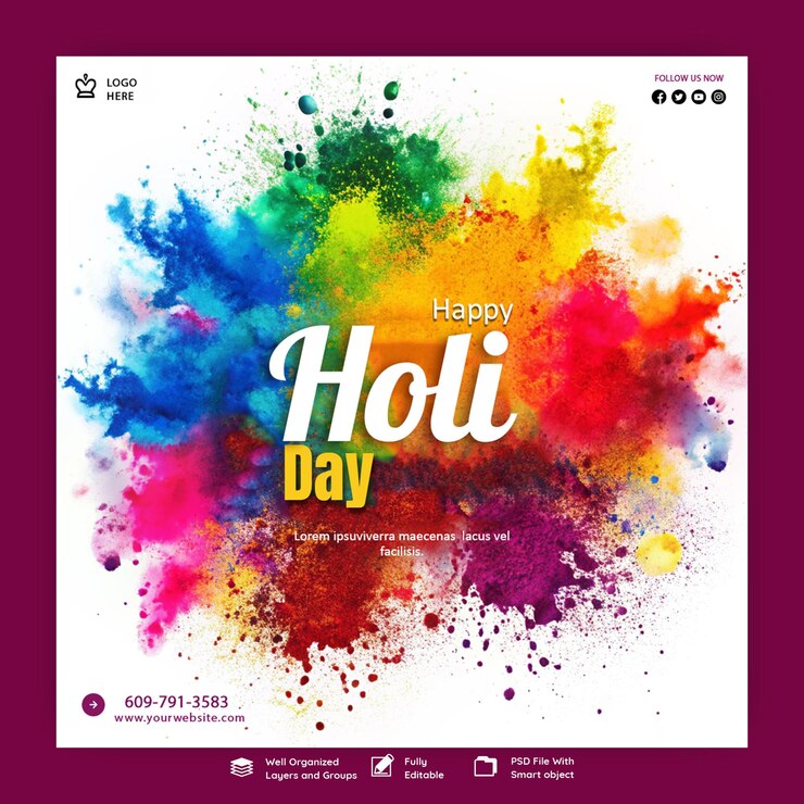 PSD plantilla de póster de celebración del festival holi