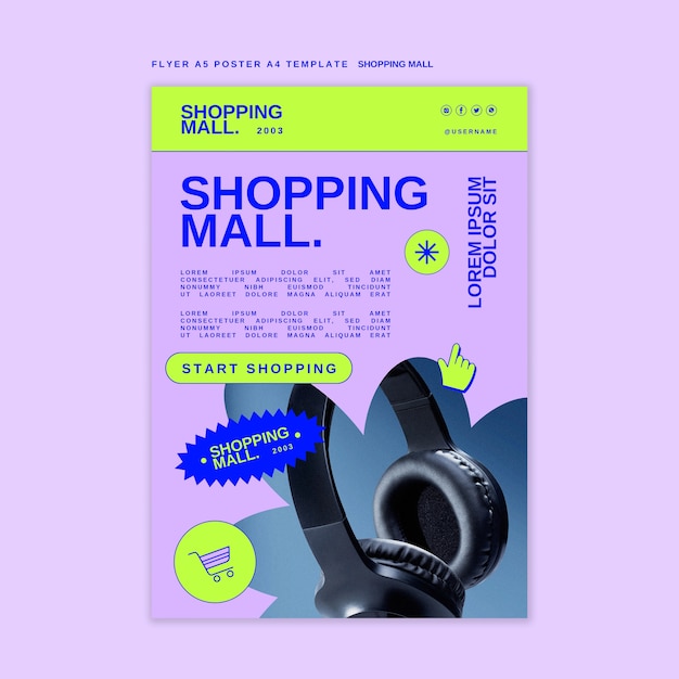 PSD plantilla de póster de centro comercial de diseño plano