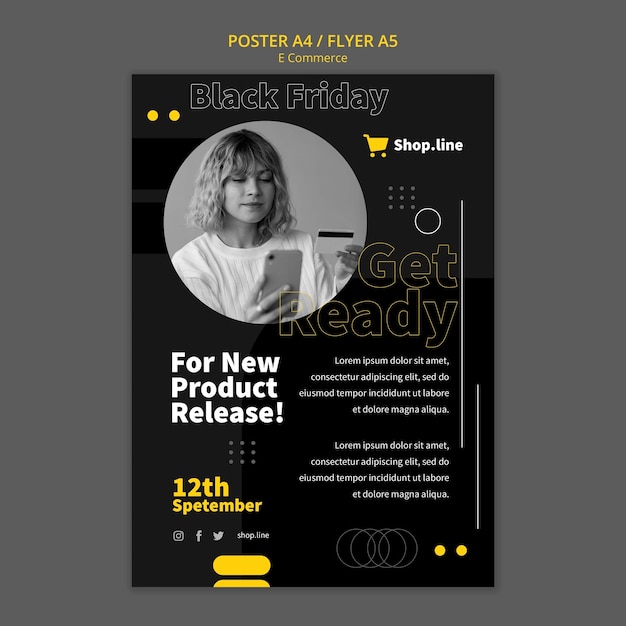 PSD plantilla de póster de comercio electrónico de diseño plano