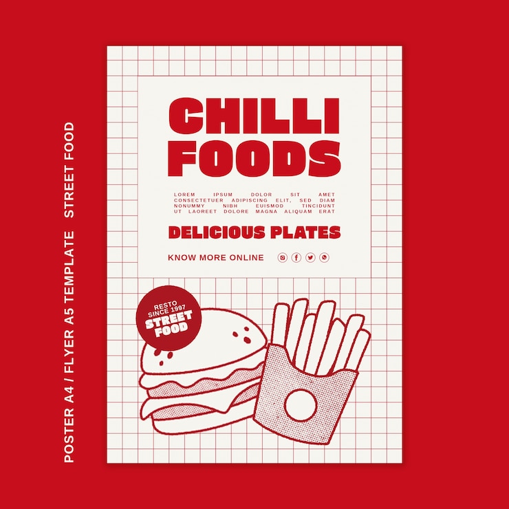 PSD plantilla de póster de comida callejera dibujada a mano