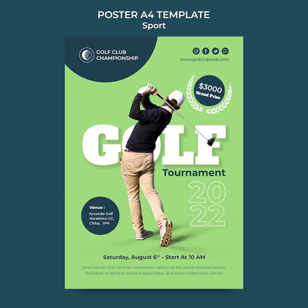 PSD plantilla de póster de deporte de club de golf