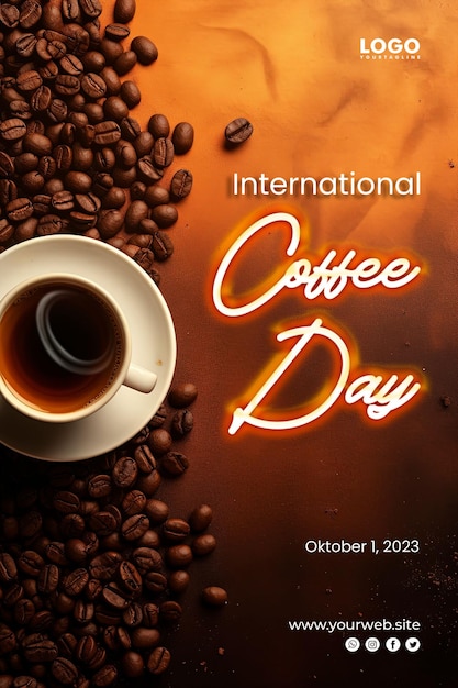 PSD plantilla de póster del día internacional del café.