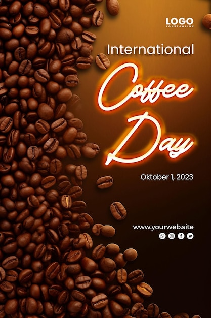 PSD plantilla de póster del día internacional del café.