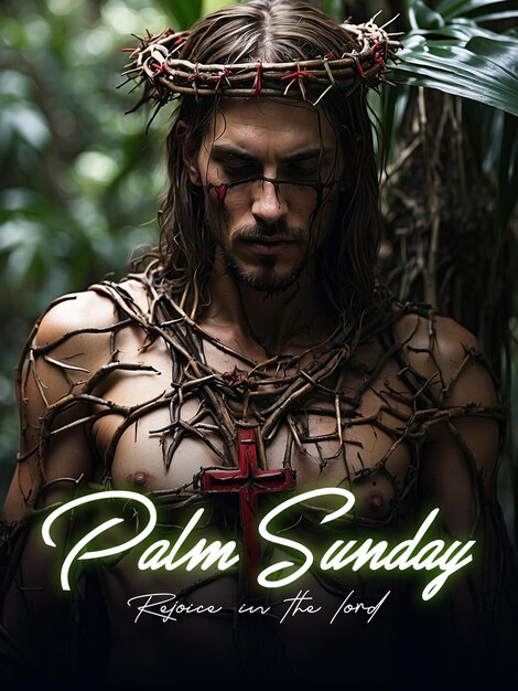 PSD plantilla de póster de domingo de palma con hojas de palma domingo de palма y día de pascua