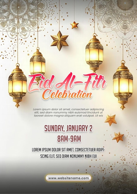 PSD plantilla de póster de eid al fitr con patrón mandal y lámpara de ramadán póster de ramadán