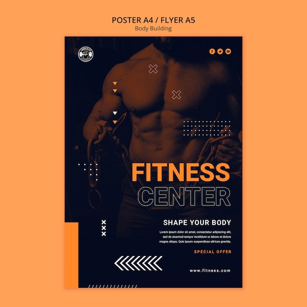 PSD plantilla de póster de entrenamiento de culturismo de diseño plano