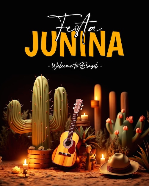 PSD plantilla de póster de felicitación de festa junina