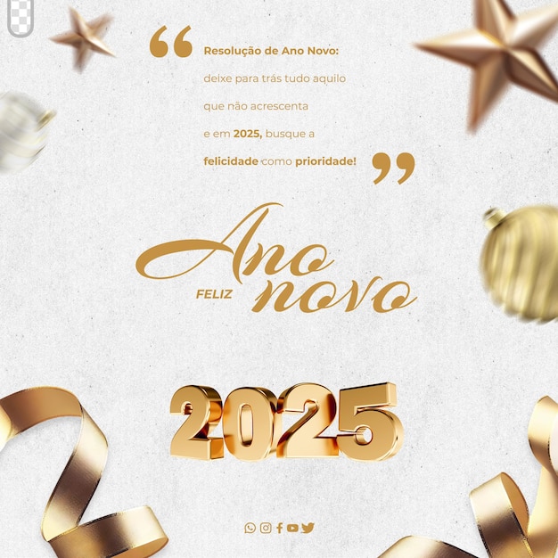 plantilla de póster de feliz año nuevo editable psd en portugués social media post feliz ano novo en brasil