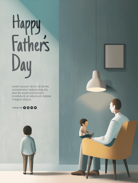 Plantilla de póster de feliz día del padre con un fondo de momentos compartidos entre padre e hijo