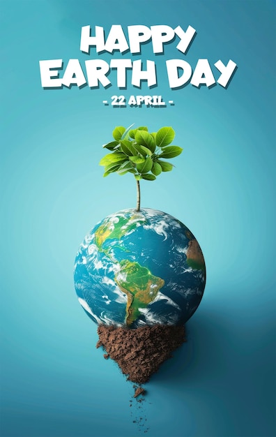 Plantilla de póster de feliz día de la tierra con un fondo de tierra y hojas