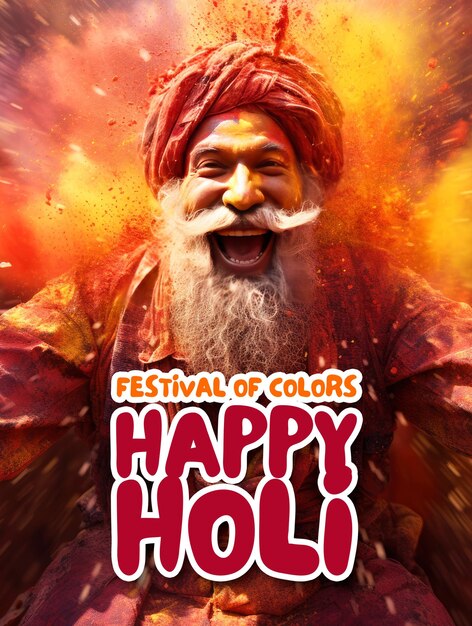 PSD plantilla de póster de feliz festival de holi con fondo de holi