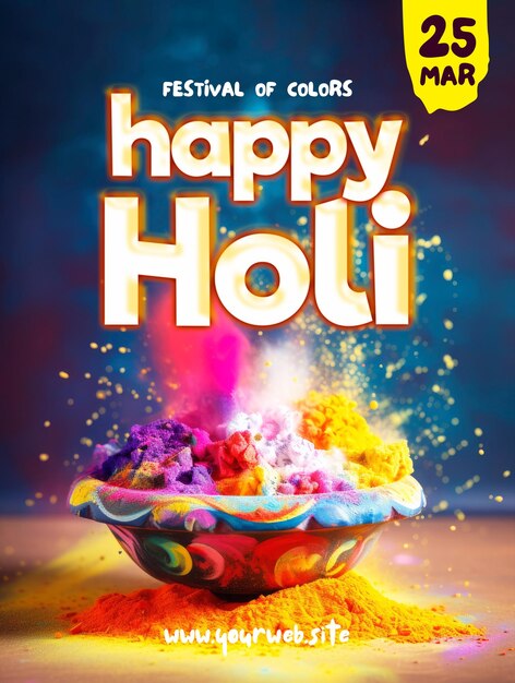 Plantilla de póster de feliz holi con fondo de colores.