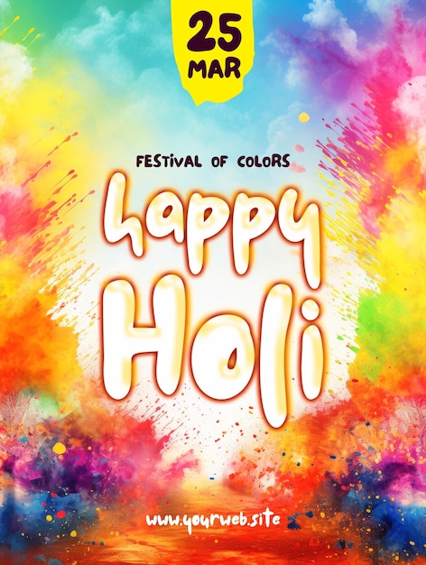 PSD plantilla de póster de feliz holi con fondo de colores.