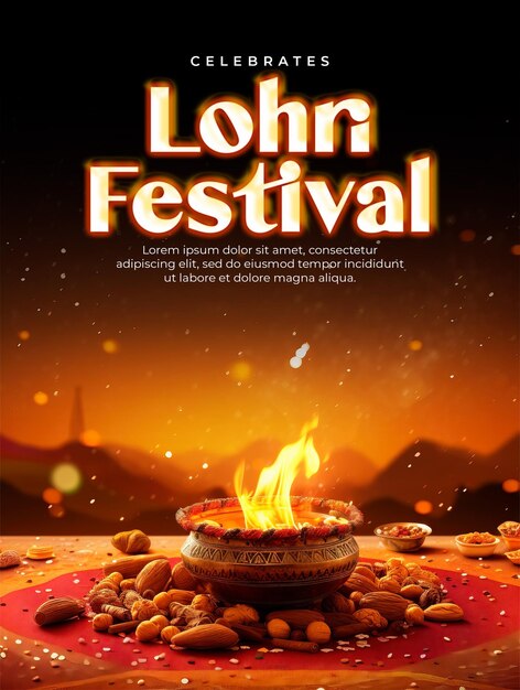 PSD plantilla de póster del festival de happy lohri y post social de los medios