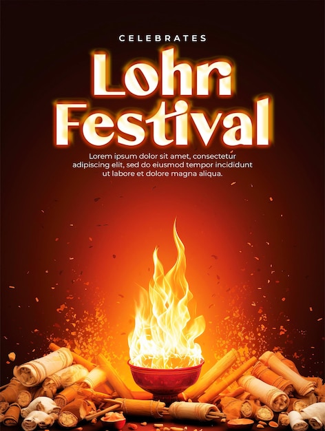 PSD plantilla de póster del festival de happy lohri y post social de los medios