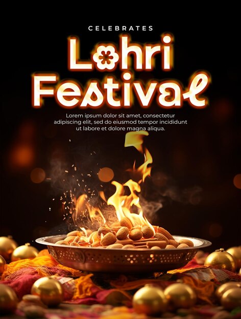 PSD plantilla de póster del festival de happy lohri y post social de los medios