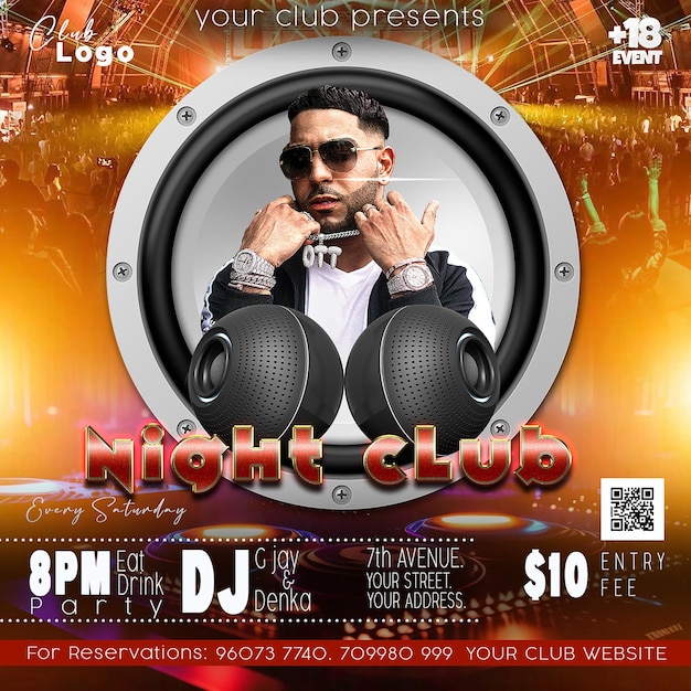 plantilla de póster de la fiesta del club nocturno de DJ archivo psd