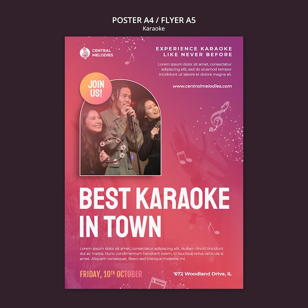 PSD plantilla de póster de fiesta de karaoke