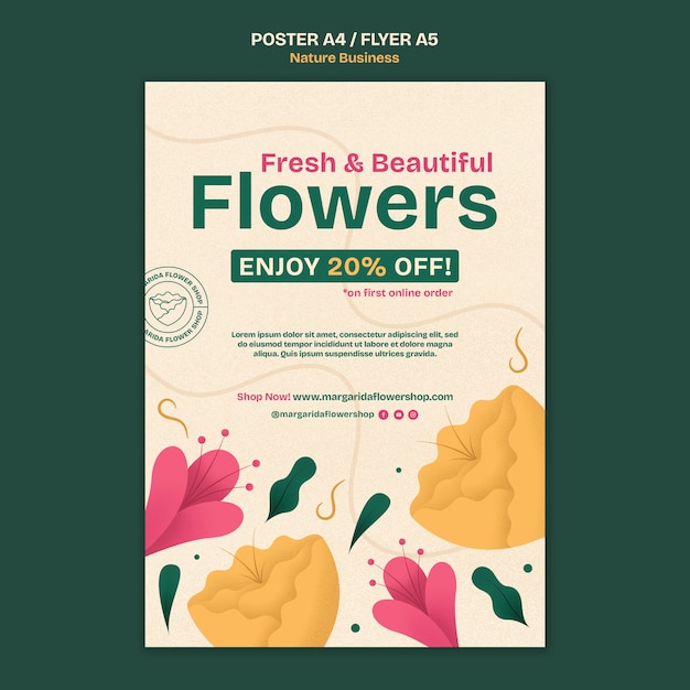 PSD plantilla de póster de flores frescas y hermosas