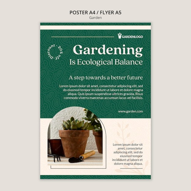 PSD plantilla de póster de jardinería de diseño plano