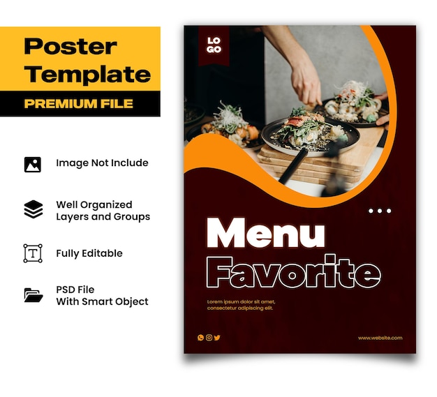 plantilla de póster de menú favorito, póster de comida asiática
