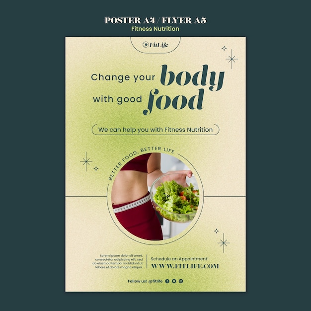 PSD plantilla de póster de nutrición fitness