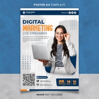 PSD plantilla de póster o pancarta de transmisión en vivo de marketing digital lista para imprimir