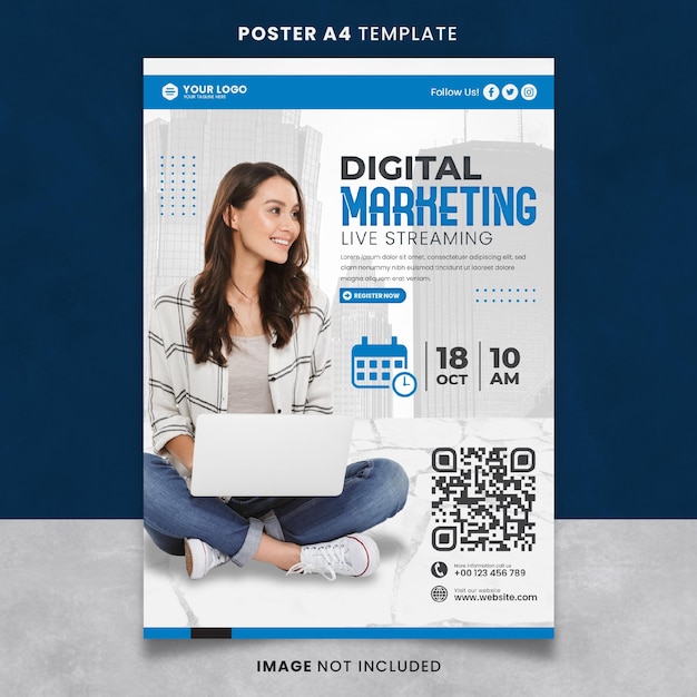 Plantilla de póster o pancarta de transmisión en vivo de marketing digital lista para imprimir