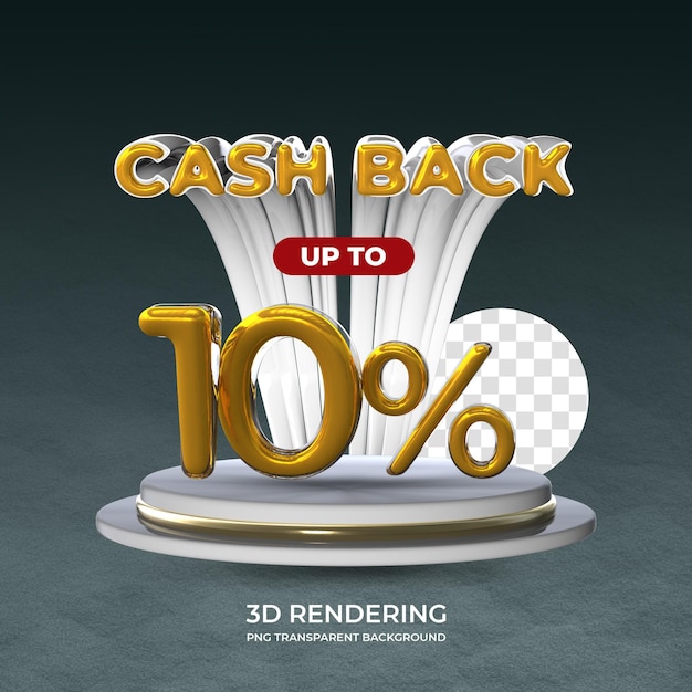 Plantilla de póster de promoción de venta Cash Back 10 por ciento renderizado 3d
