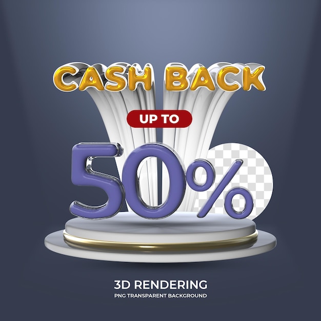 Plantilla de póster de promoción de venta Cash Back 50 por ciento renderizado 3d