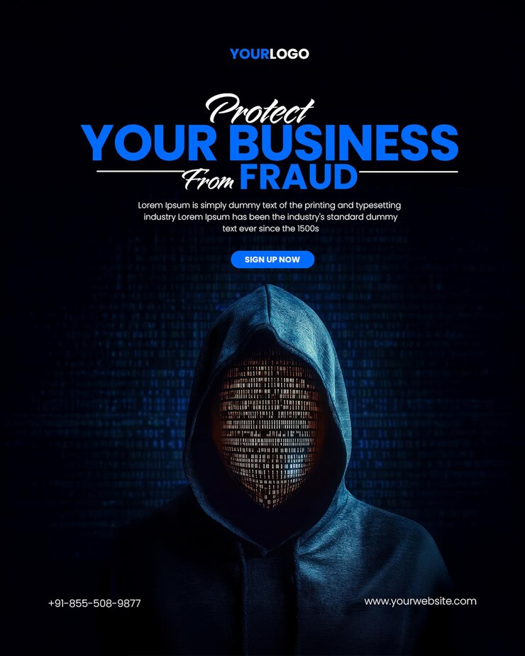 PSD la plantilla de póster de protección de datos de tokens de seguridad con una figura encapuchada con código binario que cubre la cara destaca las amenazas a la ciberseguridad