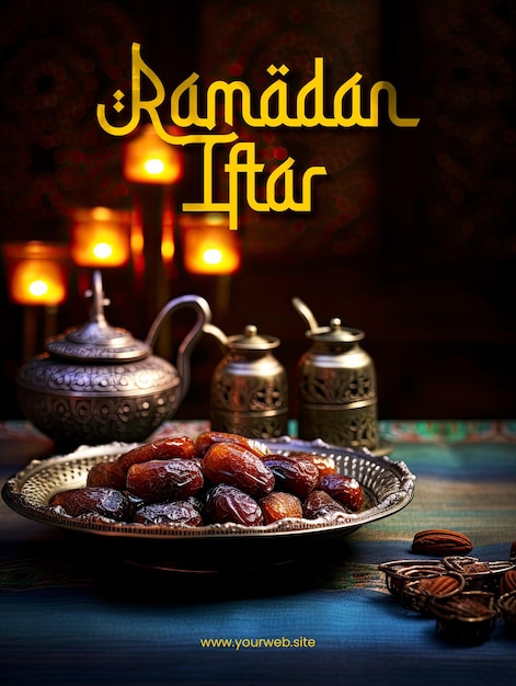 PSD plantilla de póster de ramadán iftar con la fiesta musulmana del mes sagrado de ramadá kareem