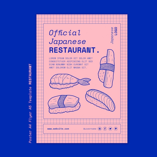 PSD plantilla de póster de restaurante asiático dibujado a mano
